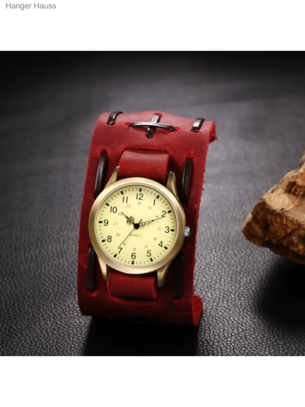 Vintage Leather Cuff Watch Punk Analog Quartz